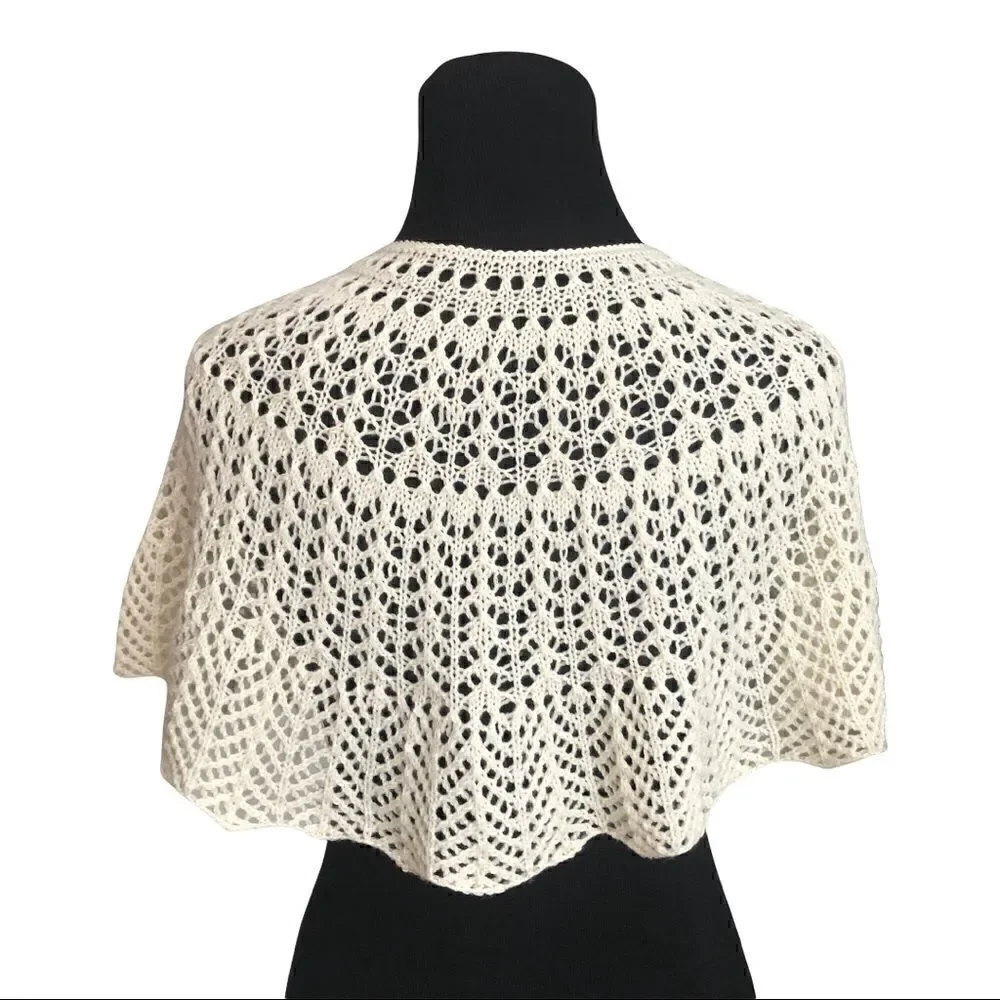 Gorgeous Hand-Knit Shawlette Wrap - Ecru/Cream - Sz Med